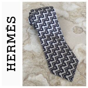 Hermes 100% Silk Geometric Pattern Blue/Grey/Brown